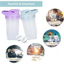 2-Pack 300ml Protein Shaker Bottles With Stainless Steel Mixing Ball, Leakproof Gym & Travel Water Bottle For Protein Shakes, Smoothies & Coffee, Easy-Clean Design With Carry Loop, Durable & Odor-Resistant, Perfect For Fitness Enthusiasts & Active Lifestyles - 04-藍色+紫色 - 查看 5