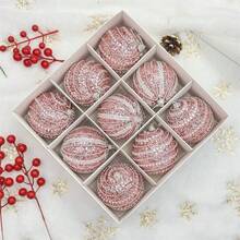 9pcs 8cm Christmas Balls Pendant Xmas Tree Decoration Glitter Clear Baubles Hanging Ornaments Home Decor New Year - Rosa - Ver 4