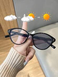 1pc Cat Eye Frame Decorative Glasses, Color Changing For Phone, Computer, Reading, Outdoor Use, Multi-Color Options, Fashionable, Versatile, College Style Women Glasses - Clear - View 3