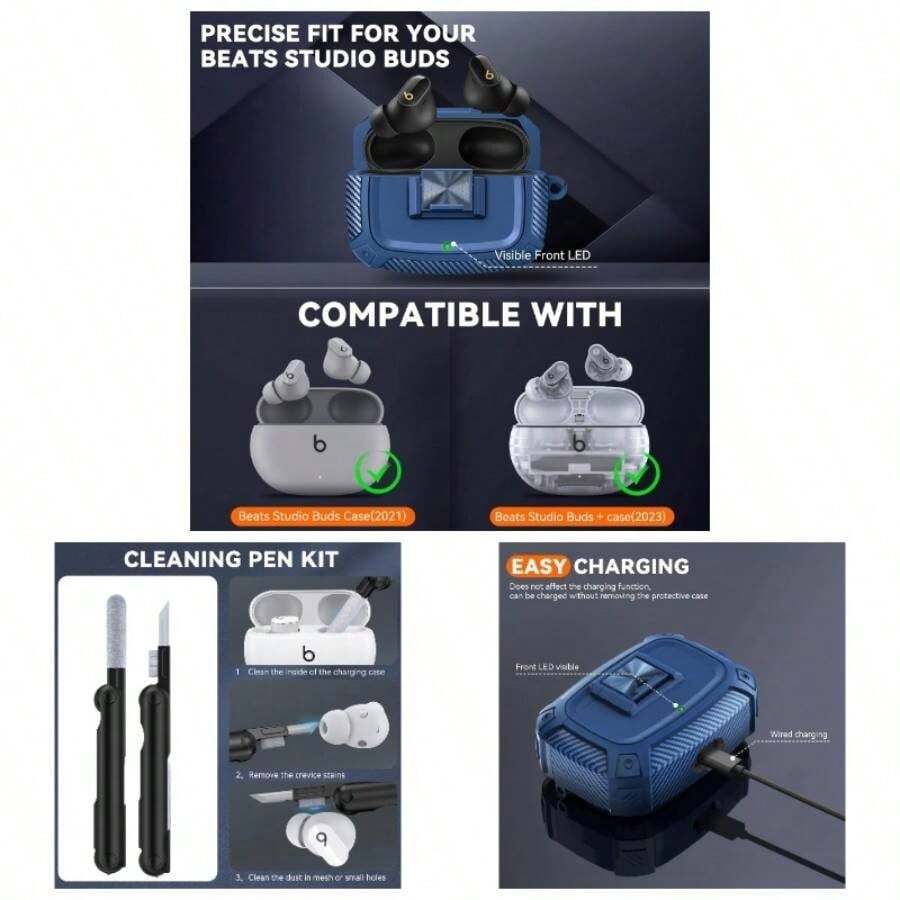 Sucure Lock BudsBuds Plus Locking Cover With Lock Clip Cleaner Kit Pen, Buds+ 2023 Impact And Smudge Resistant Cover With Men Women Black - AAA Xanh đậm - Xem 1