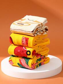 4双装多色中筒袜，男女通用情侣礼盒，柔软披萨图案趣味袜，创意美食灵感设计，舒适百搭，适合生日、情人节、复活节、斋月、约会、家庭聚会、派对等场合，独特时尚的休闲袜，适合情侣、朋友，也适合度假、户外、健身房、居家、办公、日常休闲穿着。 - 彩色 - 查看 9