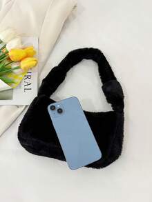 1 Stück flauschige einfarbige Damen Umhängetasche, modischer minimalistischer Halbmond Tasche, geeignet für den täglichen Gebrauch wie Einkaufen, Pendeln und Reisen