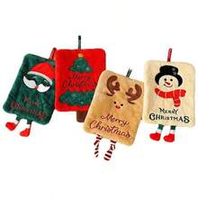 Christmas Hand Towel, Hanging Style, Thick Coral Fleece, Absorbent & Quick Dry, Snowman & Christmas Tree Patterns, Red & Green, Holiday Party Accessories