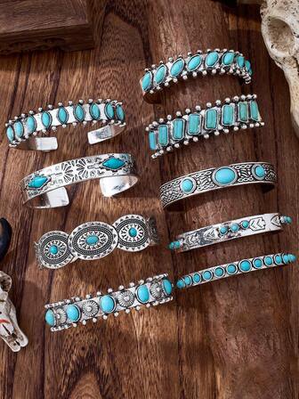 MONLOTTI 1pc Western Cowgirl Vintage Turquoise Bangles For Women,Boho Jewelry Cuff Chunky Bracelet,Bangles Bracelet For Woman,Gift