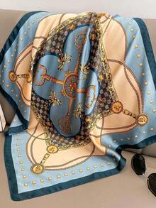 1pc Women's Luxury Patterned 27.5" X 27.5" Silk Bandana Scarf, Elegant Fashion Design, Versatile Neck Wrap, Hair Band, And Headband, Ideal For Daily Wear, Casual Outfits, And Chic Styling, Lightweight And Stylish Accessory - 藍色 - 查看 3