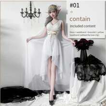 Greek Goddess Medieval Skirt Halloween Costume Elf Dress Cleopatra Performance Costume - 白色 - 查看 7