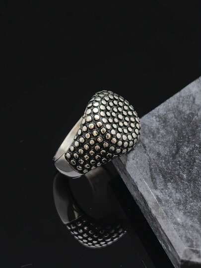 Hot Stainless Steel 316 Round Face Antique Silver Men's Ring Hip-Hop Stainless Steel Men's Ring