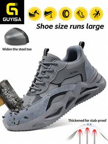 GUYISA Giày bảo hộ nam mũi thép, đế EVA chống va đập, chống đâm thủng, dày, mềm mại, thoải mái, phù hợp với mọi mùa, cổ thấp, công trường xây dựng, giày làm việc, thời trang thoáng khí - Xám - Xem 1