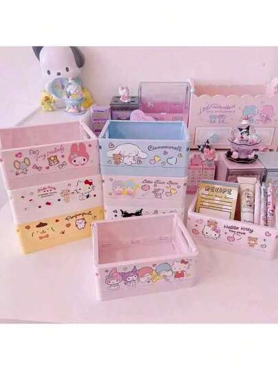 Sanrio 1 pieza / Hombre/Mujer / Estilo Sanrio / Tema de niña / Caja de almacenamiento de estilo chino / Productos cosméticos / Almacenamiento de artículos de papelería / Lápiz labial / Plegable / Mini / Caja organizadora / Multiusos / Cesta / Oficina / Escritorio / Tocador / Sala de estar / Dormitorio / Estudio / Pequeño regalo