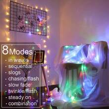 300 LED Fairy Curtain Lights, 9.8ft X 9.8ft Warm White Curtain String Lights, USB Plug In 8 Lighting Modes Christmas Decoration, Hanging Lights With Remote For Bedroom Indoor Weddings Dorm - Nhiều màu - Xem 5