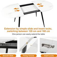 Extendable Dining Table And Chairs Set Of 4, Oval Mable Effect Table With Upholstered Chairs For Dining Room (Beige PU, Set Of 4) - White Marble Table + 4 Beige PU Chairs - View 6