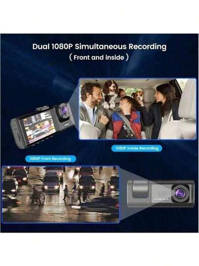 1pc,Dash Cam Front Inside,2 Channels Dash Camera Cars, 1080P FHD DVR Car Dashboard Loop Recording,2 Inch Display,Not Included SD Card Battery Capacity 150mAh view 4