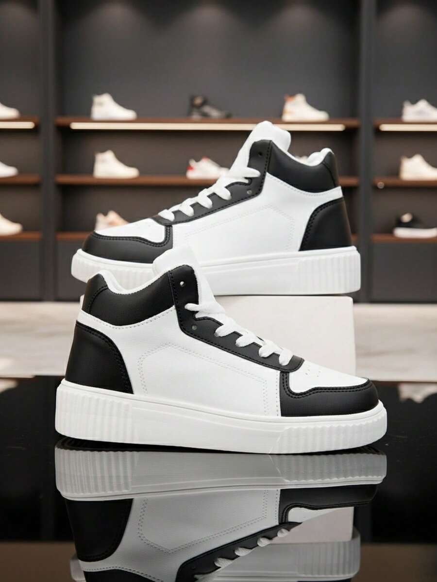 Women's Black & White High-Top Sneakers - Comfortable, Lightweight, Versatile Casual Shoes | High-Top Sneakers | Lightweight Athletic Shoes, Unisex - Black and White - View 1