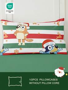 Bluey 1/2pcs Cartoon Christmas Breathable Pillowcase, Soft And Skin-Friendly, Bluey Red And Green Christmas Cartoon Pattern, Christmas Bedding, Soft Pillow Cover, With Envelope Closure, Wrink-Free, Christmas Pattern Pillowcase, Better For Hair Skin Sleep, Pillow Covers Without Filling For Bedroom, Pillow Cases, Christmas Pillow, Christmas Pillow Covers
