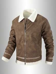 Męska kurtka ze skóry PU zapinana na zamek, kieszeń na ramię, modna i funkcjonalna, polar