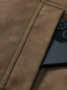 Męska kurtka ze skóry PU zapinana na zamek, kieszeń na ramię, modna i funkcjonalna, polar