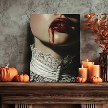 Vampire Lips With Blood Canvas Wall Art Gothic Lace Collar Scene Halloween Spooky Vibe Decor Artwork For Bedroom Living Room Dorm Party Decoration Art Painting Pictures Canvas Wall Art Room Decor Halloween Decor Home Decor Christmas Decoration Bedroom Decor Christmas Decorations Christmas Decoration 2025 - 框架 - 查看 4