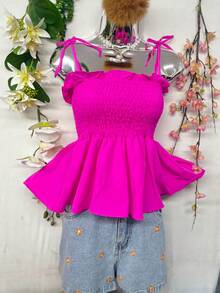 T109Crop Top With Straps And Ruffles - Rosa Fucsia - Ver 2