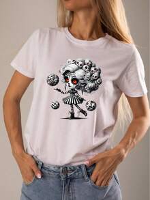 Playera de dama, uso diario, casual, resistente, Halloween, Muñequita - Blanco - Ver 3