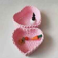2 Pcs Heart Shaped Basket Rattan Woven Jewelry Small Items Storage Box For Valentine's Day Wedding Home - Pink - View 4