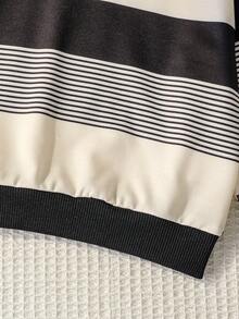 2 件套婴幼儿男童条纹圆领长袖上衣和休闲裤套装，时尚运动装，春秋季 - 黑色 - 查看 7