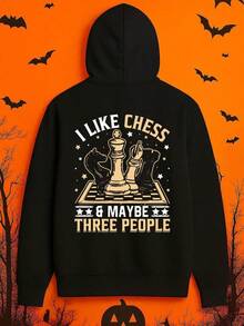1pc Men'S Chess-Themed Graphic Hooded Sweatshirt - I Like Chess & Maybe 3 People Slogan, Black Chess Piece Design, Regular Fit Casual Streetwear Pullover For Fall Winter, Christmas Gift For Chess ,Fall Hoodies,Men's Fall Clothes,Street Wear,Halloween,Mens Hoodies,Y2k Clothes,Jesus Hoodie,Thanksgiving Day,Nightmare Before Christmas,Christmas - 黑色 - 查看 1