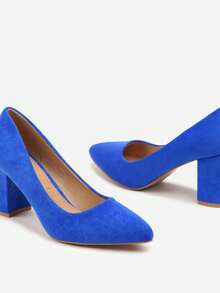 Élégantes Escarpins à Bout Pointu et Talon Bloc - Chaussures de Bureau Classiques pour Femmes - Bleu azur - Voir 6