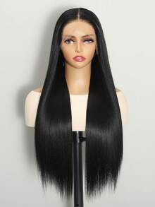 1PC 28 Inch Synthetic HD Transparent T Frontal Lace Wig Silky Straight Hair Natural Black Ombre Brown Front Lace Wig Cosplay Heat Resistant Lace Front Wig For Women Daily Party Use - Multicolor - View 3