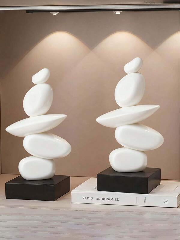 Escultura de pedra empilhável - Escultura de resina com arte rupestre abstrata e equilibrada, design elegante e estiloso, estatueta decorativa de mesa para presente de aniversário, formatura e Natal em casa e no escritório (branco)