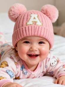 1 件刺绣个性化婴儿针织帽幼儿儿童 26 个字母无檐小便帽工艺女婴骷髅帽适合婴幼儿女孩日常佩戴 0-3 岁 - 粉色 - 查看 3