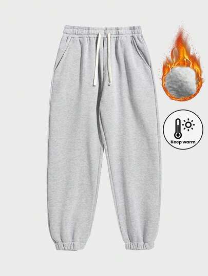 Pantalon de survêtement ample et doublé thermique pour hommes, noir, automne/hiver