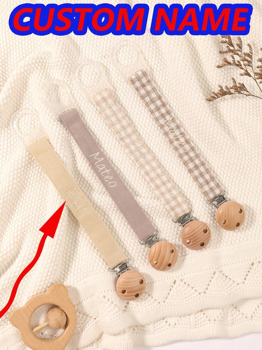 2件組個性化刺繡姓名嬰兒奶嘴夾,可愛波點印花客製化圖案,適用男孩女孩,客製化嬰兒奶嘴夾 - 彩色 - 查看 1