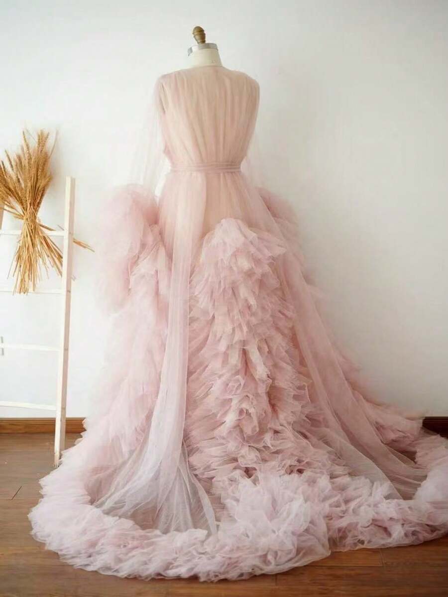 Elegant High-End Nine-Tailed Fox Performance Dress, Bridal Robe, Bridesmaid Dress, Sleepwear - Baby Pink - View 1