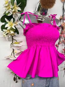 T109Crop Top With Straps And Ruffles - Rosa Fucsia - Ver 3