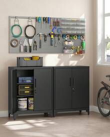 Filing Cabinet, Multi-Purpose Cabinet, Office Cabinet with 2 Doors, Lockable Storage Cabinet Made of Steel, for Study, Living Room, Black - Schwarz - Übersicht 3