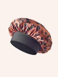 1 件女士真丝睡帽，缎面护发帽，松紧带真丝睡帽，时尚豹纹款式，休闲舒适透气日常护发帽