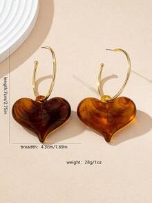 1 Paar modische große transparente bernsteinfarbene Herz-Anhänger Ohrringe, elegant für Damen Alltags-Outfits im Herbst/Winter