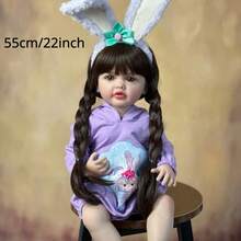55 CM 22 Inch Lifelike Realistic Reborn Baby Girl Doll Full Soft Vinyl Long Brown Hair Princess Toddler Bebe Christmas Gift - búp bê vinyl toàn thân - Xem 2