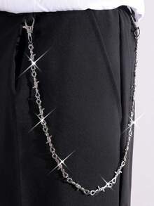 1pc Men's Punk Style Spiked Chain, Minimalist Hip-Hop Ins Waist Chain, Suitable For Halloween Costume - Silver - View 1