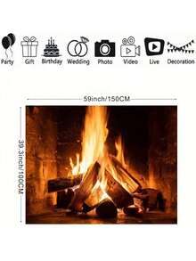1 件冬季圣诞壁炉燃烧火焰房间图案设计背景布圣诞派对道具风景横幅乙烯基 - 多色 - 查看 14