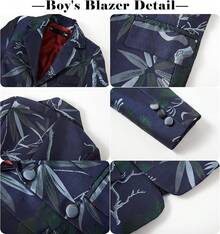 Teen Boy Jacquard Tuxedo 3 Piece Suit Set - Bow Tie Included For Wedding Prom - 藍葉 - 查看 5