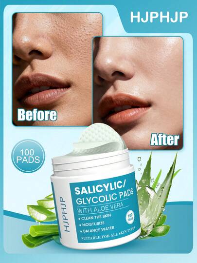 HJPHJP 100Pads-Salicylic Glycolic Pads, Glycolic Acid, Salicylic Acid, Halloween/Trick-Or-Treat, Little Christmas Gift, Suitable For Both Men And Women, Plant Components, Daily Skincare, Tend And Smooth Skin, Brighten And Hydrate, Control Oil Production And Reduce Blemishes, Suitable For Daily Skin Care And As Gifts