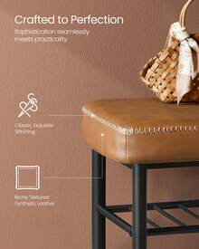 EKHO Collection - Shoe Storage Bench, Shoe Rack Bench Entryway, Synthetic Leather With Stitching, Mid-Century Modern, Loads 135 Kg, 30 X 100 X 50 Cm, Caramel Brown - màu nâu - Xem 3