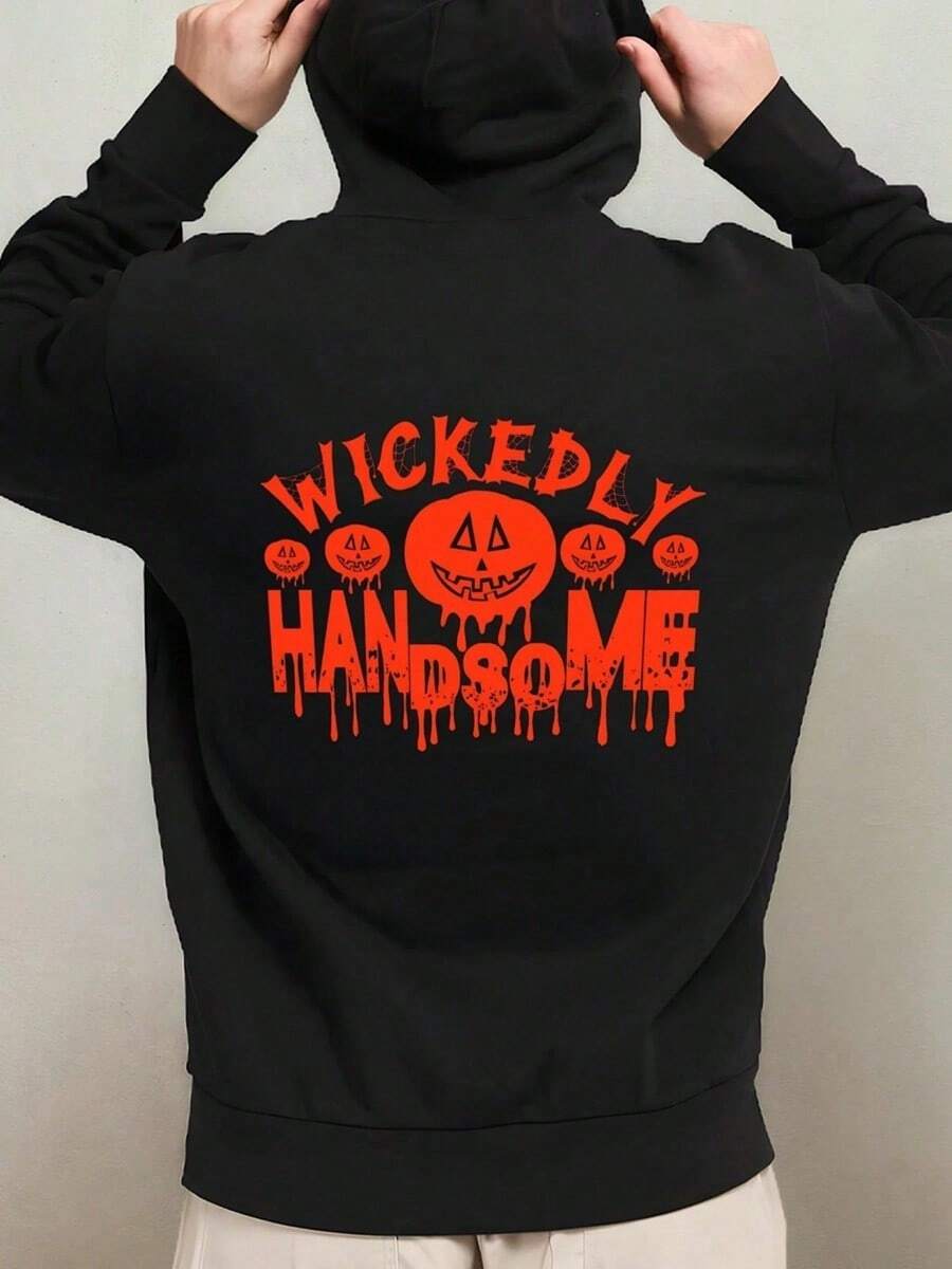 Men's Funny Halloween Hooded Sweatshirt - Wickedly Handsome VampireWitchJack-O-Lantern Graphic Pullover, Oversized Loose Fit Long Sleeve Hoodie For Costume Parties & Casual Attire, Spooky Casual S,Fall Hoodies,Men's Fall Clothes,Street Wear,Halloween,Mens Hoodies,Y2k Clothes,Jesus Hoodie,Thanksgiving Day,Nightmare Before Christmas,Christmas - Black - View 1