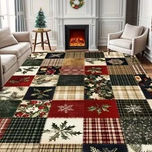 1PC 3.1'x2', 8.4'x6' Luxury Christmas Non-Slip Area Mat - Heavy-Duty Machine Washable Mat With Non-Slip Backing, Soft Fluffy Floor Mat In Red, Green, Golden, Black, White, Beige - For Living Room, Bedroom, Kitchen, Holiday Decor - Christmas, Thanksgiving, Easter, , Halloween - Easy-Clean Home Mat Gift, Rugs For Living Room, Festive Room Accent, Plaid Pattern Mat, Polyester Fiber Mat, Patchwork Christmas Rug, Large Red Rug For Living Room, Brown Checkered Christmas Mat, Mat For Crawling, Round Living - 樣式-1 - 查看 1