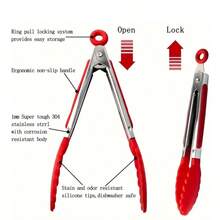 Stainless Steel Silicone Head Barbecue Food Clip, Silicone Head Is Not Easy To Scratch.High Temperature Resistance, Easy To Use, Suitable For Kitchen Cooking, Barbecue, Flip Salad And Baking, Kitchen Barbecue Supplies, Random Colors