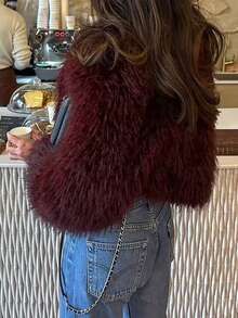 Ladies' Christmas And New Year Elegant Autumn/Winter Woolen Warmness Long-Sleeved Coat With Large Lapel Collar - Burgundy - View 9