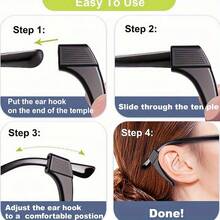 5 Pairs Premium Silicone Eyeglass Anti-Slip Covers, Non-Slip Ear Hooks, Anti-Drop Frames, Unisex Design, Fits All Glasses, Comfortable & Skin-Friendly - Black 5-pair Pack - View 6