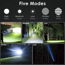 TazTir [ Buy One Get One Free ] P70 Rechargeable LED Flashlight (With 1 Free Keychain Flashlight Included), 4000 Lumens Ultra Bright Flashlight, 5 Modes, Large Capacity 10000mAh Battery Suitable For Camping, Emergency Situations, Outdoor Nighttime Dog Walking, And Hurricane Season - 黑色 - 查看 4