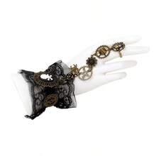 1pc Vintage Pirate Steampunk Gear Lace Skull Mechanical Finger Ring & Bracelet Set For Women